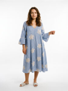 Striped Linen Embroidery Dress