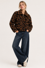 Leopard Print Faux Fur Zip-Up Jacket